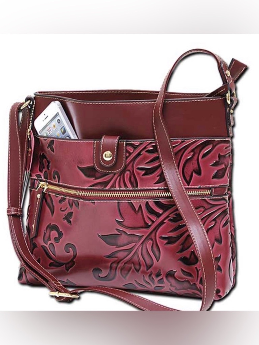 MC Handbags MIRABELLE 8940 Leather Crossbody Bag, Burgundy